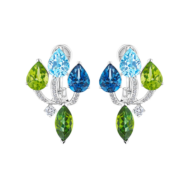 18k 9.31 Cts Multi Stone  And Diamonds Amazonia (cocar) Earring (E1226AWDTITJBGNG)