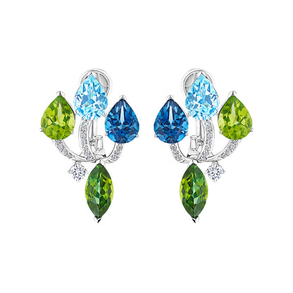 18k 9.31 Cts Multi Stone  And Diamonds Amazonia (cocar) Earring (E1226AWDTITJBGNG)